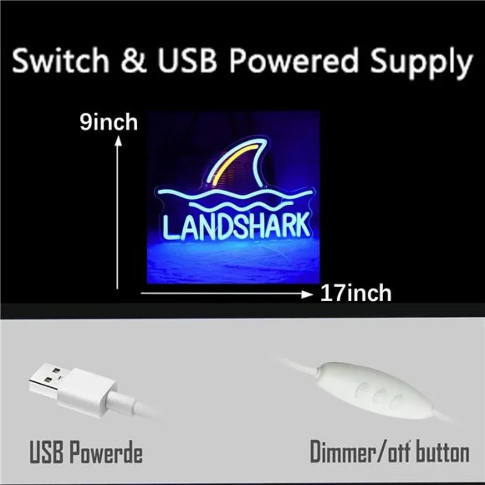 Land Shark Neon Beer Sign LED Shark Neon Lights Lager Neon Signs USB Powered